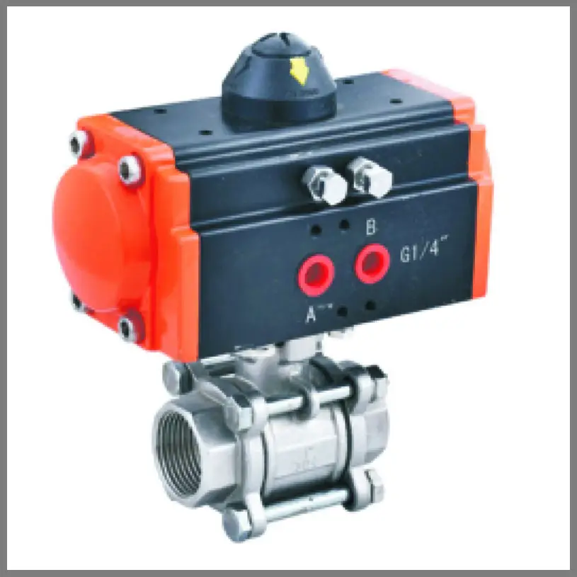Three-piece ball valve with pneumatic actuator