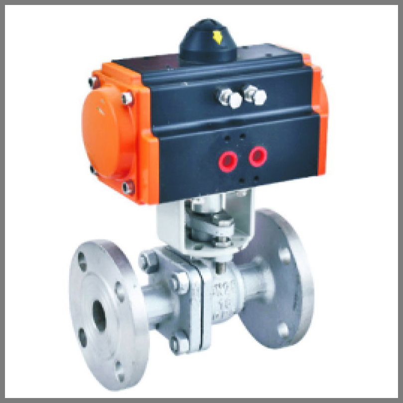 Stainless steel flanged ball valve with pneumatic actuator