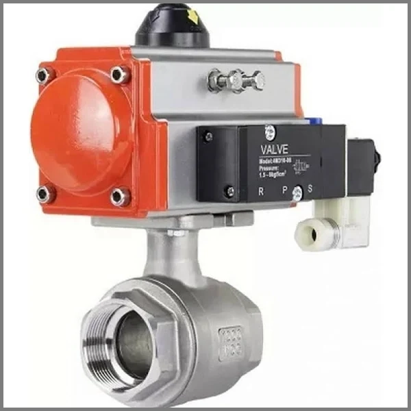 Stainless steel two-way ball valve with pneumatic actuator